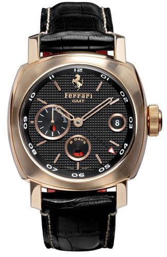 Black dial with Clou de Paris decoration, Ferrari logo at 12 o'clock, 