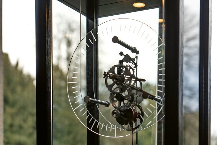 Samuel Pasquier – Horae: Twenty-six-year-old French watchmaker Samuel Pasquier devoted more than 400 hours to this monumental (2.3m high x 40cm wide) clock composed of 160 parts, using nothing but a horological sense of adventure and artisans in his native Grand Est region: stonemason Léo Capuccio for the driving weight in Carrara marble; MBP for the metal parts of the mechanism; Miroiterie Verdunoise and CRITT TJFU for the glass-cutting and Colignon for the Macassar ebony veneer. The result is a magnificent showcase for clockmaking and these companion crafts. $$$