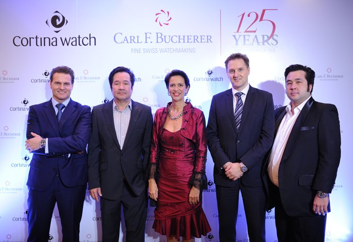 From left to right: Sascha Moeri, CEO Carl F. Bucherer, Buddy Chatikaratana, Chairman Cortina Watch Thailand, Christine Schraner Burgener, Swiss Ambassador to Thailand, Benno Küng, Director of Tourism, Bucherer, Krist Chatikaratana, Executive Director, Cortina Watch Thailand