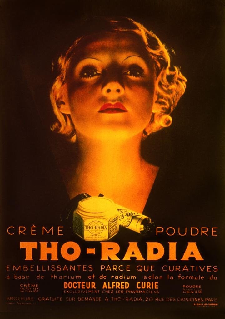 Vintage ad for a radium based beauty powder