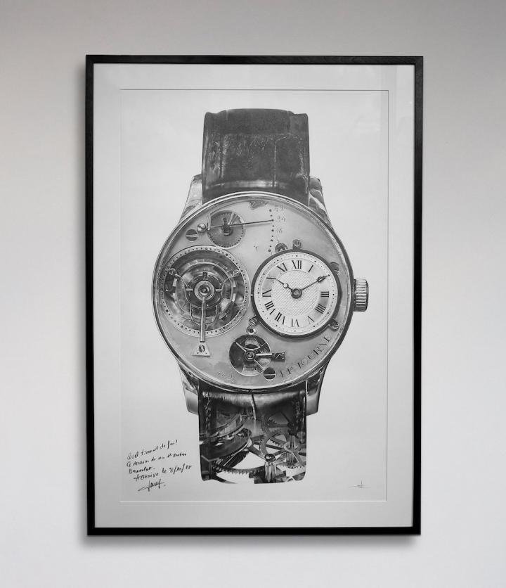 This illustration by artist Julie Kraulis, featuring François-Paul Journe's first watch, was sold by A Collected Man to support research into Covid-19.