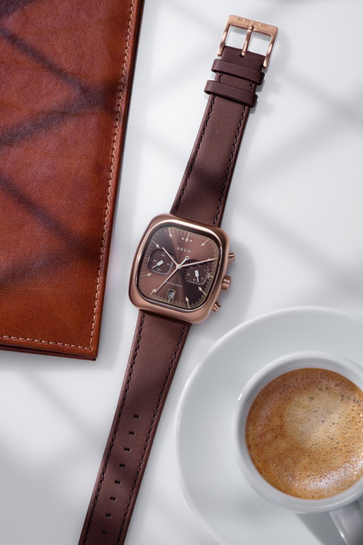 Brew Watch Co. was conceived by Jonathan Ferrer as a passion project when he began designing watches in the cafe. The Espresso Retrograph is a tonally balanced watch for all occasions.