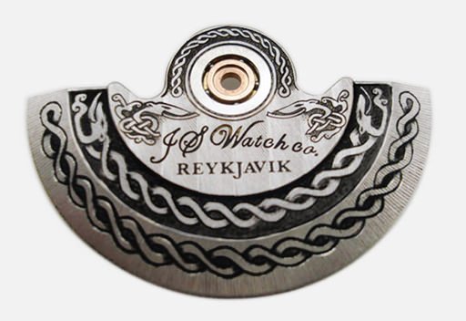 The engraved rotor on the JS Watch Co. Friesland God Special Edition