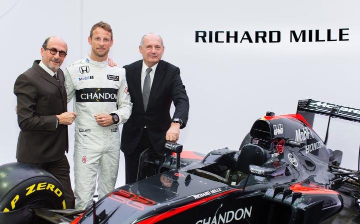 Richard Mille, Jenson Button and McLaren CEO Ron Dennis announcing the 2 brands' 10-year partnership.