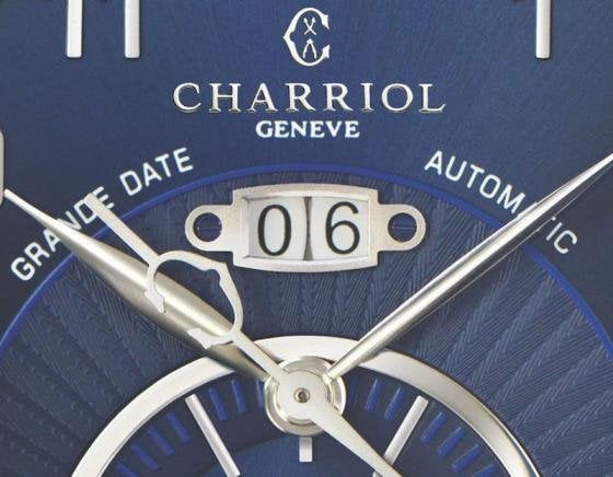 Charriol's Grande Date GMT in striking ocean blue