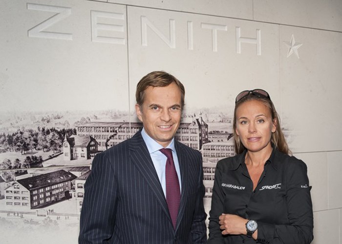 Jean-Frédéric Dufour (Zenith President & CEO) and Dona Bertarelli, part of the Spindrift team and winner of the Bol d'Or Mirabaud in 2010