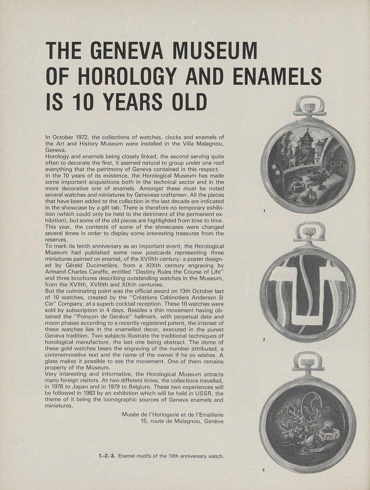 In 1982, the newly launched “Créations Cabinotiers Andersen & Cie” made a name for themselves by creating 10 Poinçon de Genève enamel models for the 10th anniversary of the Geneva Museum of Horology and Enamels.