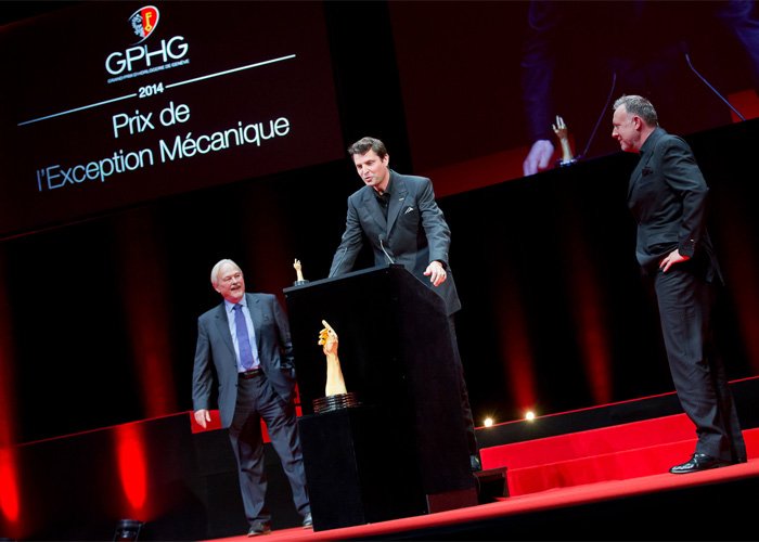 Felix Baumgartner accepting the “Mechanical Exception” Prize at the GPHG 2014