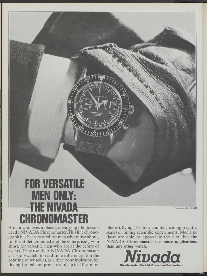 The Nivada Chronomaster, featured in 1967 in Europa Star