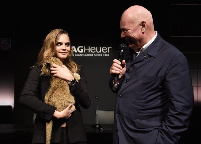 Cara Delevingne and Jean-Claude Biver, CEO of TAG Heuer