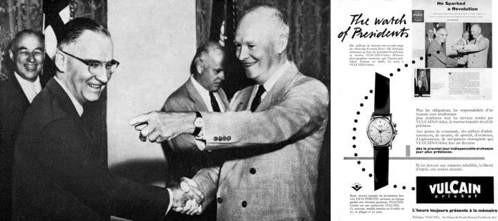 President Eisenhower wearing his Vulcain Cricket watch