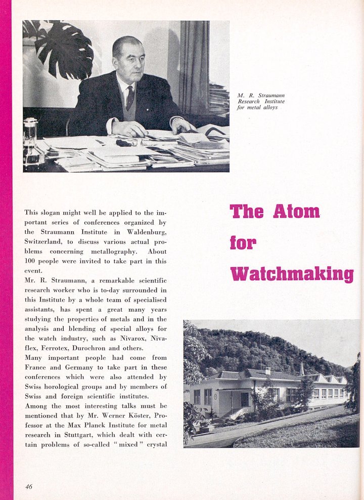 The Straumann Institute is likened to Oppenheimer's Los Alamos in this 1958 article from Europa Star's Eastern Jeweler