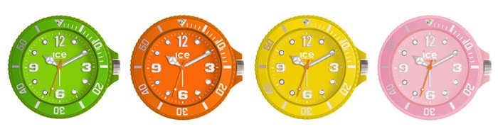 Ice-Clock in Green, Orange, Yellow and Pink