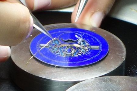 Preparing a cloisonné enamel dial
