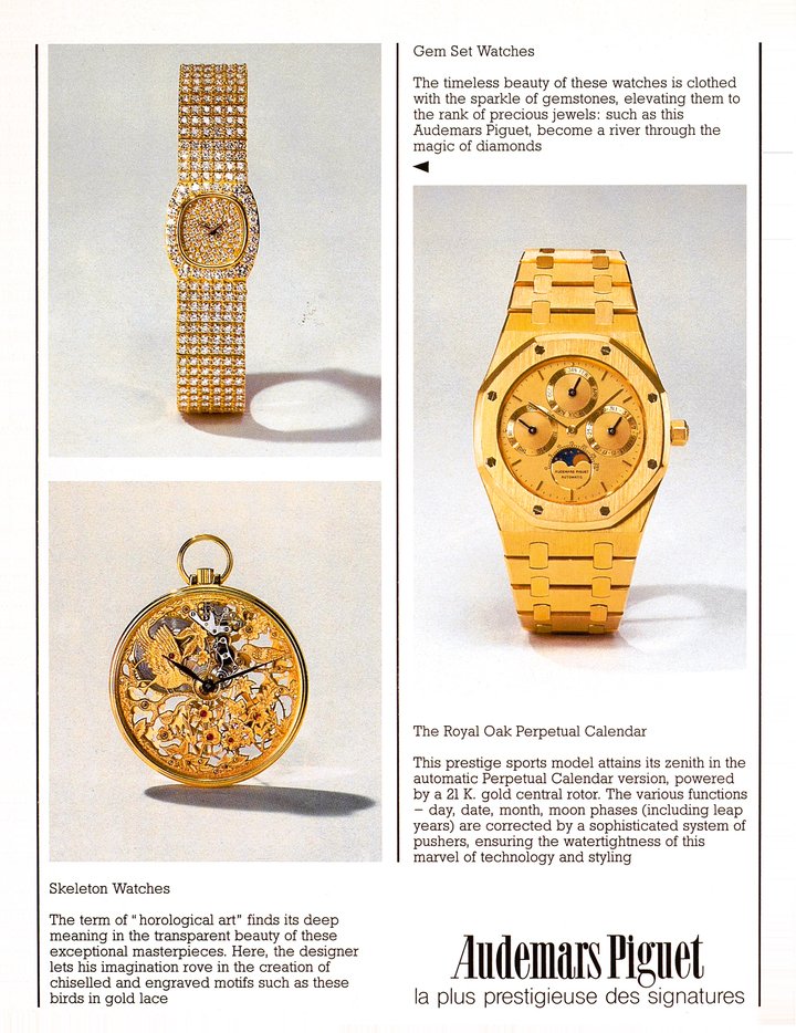 A page devoted to Audemars Piguet gold watches in a 1985 issue of Europa Star