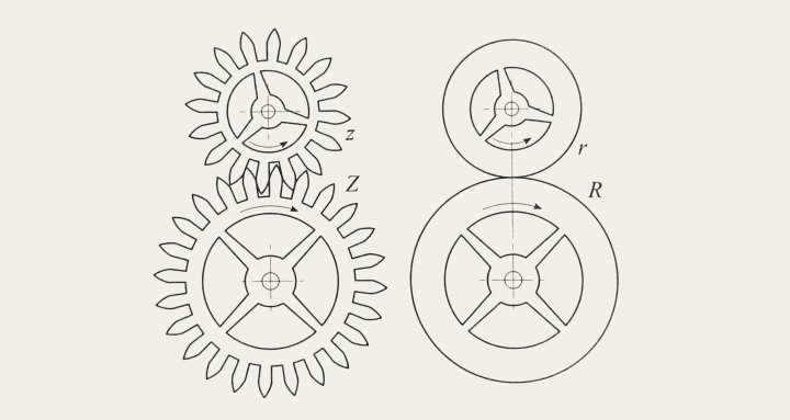 Olivier Laesser imagined a method based on equivalences between complex gearing (left) and so-called primitive circles (right) to produce clearly understandable illustrations of any escapement.