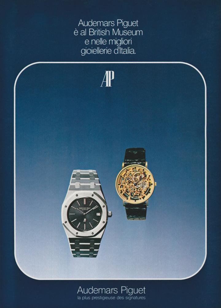 Advertisement in Italian for both the Royal Oak and the art of skeletonisation. Italy played an important role in the growing fascination with the Royal Oak.