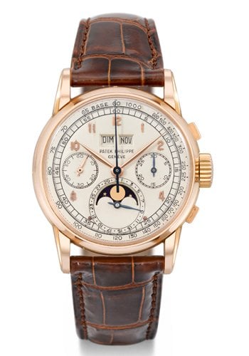 Patek Philippe pink gold perpetual calendar chronograph wristwatch with moon phases, ref. 2499, manufactured in 1951