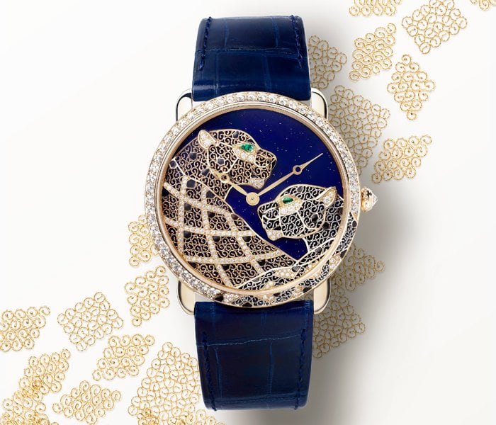 Ronde Louis Cartier XL watch, filigree panthers motif