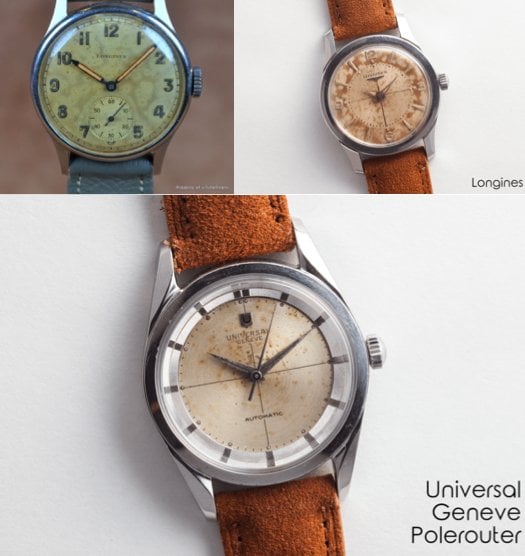 Examples rotten dials – the Longines is retailing for 2'350 USD