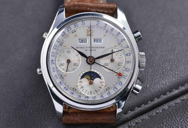 A beautiful triple date chronograph with moonphase from the Ecole d'horlogerie du Locle (powered by a Valjoux 72C) 