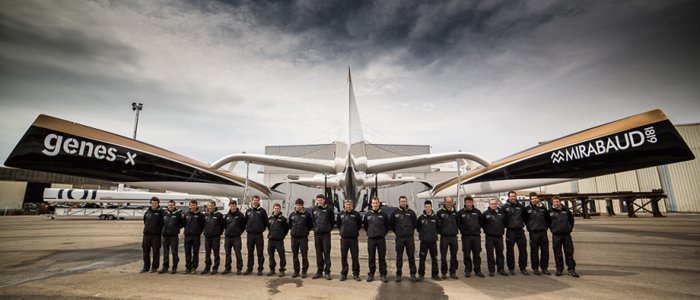 Launch of the new maxi trimaran Spidrift in Lorient (France)