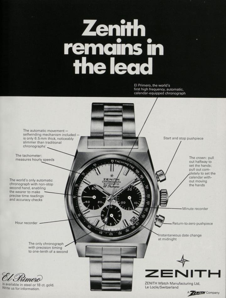 The last El Primero advertisement from Europa Star Europe 2/1972