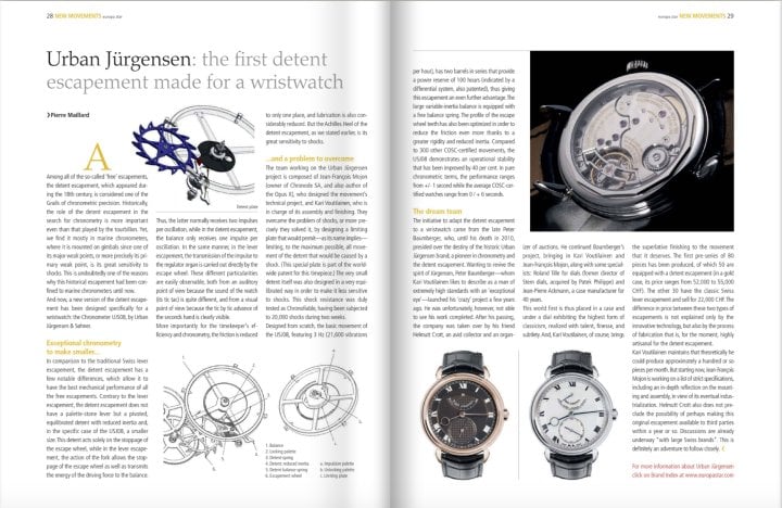 “The first detent escapement made for a wristwatch”: article published in 2011 about the legacy of Peter Baumberger.