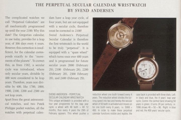 The Perpetual Secular Calendar wristwatch, a speciality of Svend Andersen