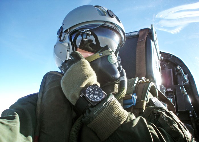 A pilot wearing a BR 01-94 by Bell & Ross