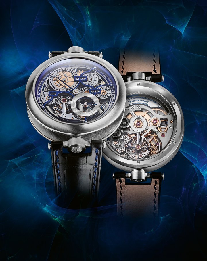 The DRT Tempus Fugit incorporates a unique complication: a power reserve of... one's own life. The mechanism displaying the life reserve is based on personal factors provided to an external algorithm incorporating the latest scientific knowledge on risk, particularly in terms of the environment, physiology, and genomics. 