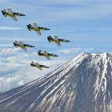 The Breitling Jet Team flying past Mount Fuki