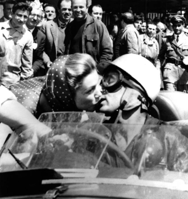 The Kiss of Death: in this famous photograph from 1957, the Mexican actress Linda Christian kisses her beau, the Marquis de Portago, for the last time. Moments later he was killed, along with his co-driver and nine spectators, when a tyre on his car burst at 150 mph.
