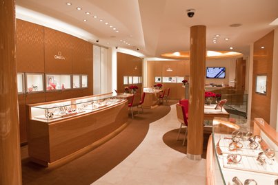 An interior view of the new Omega store in Zurich