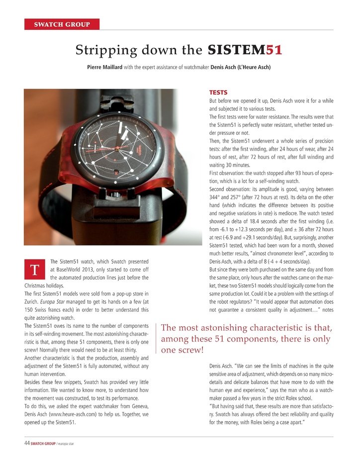 The surprise unveiling of the Sistem51 calibre, reported in Europa Star in 2013 and 2014.