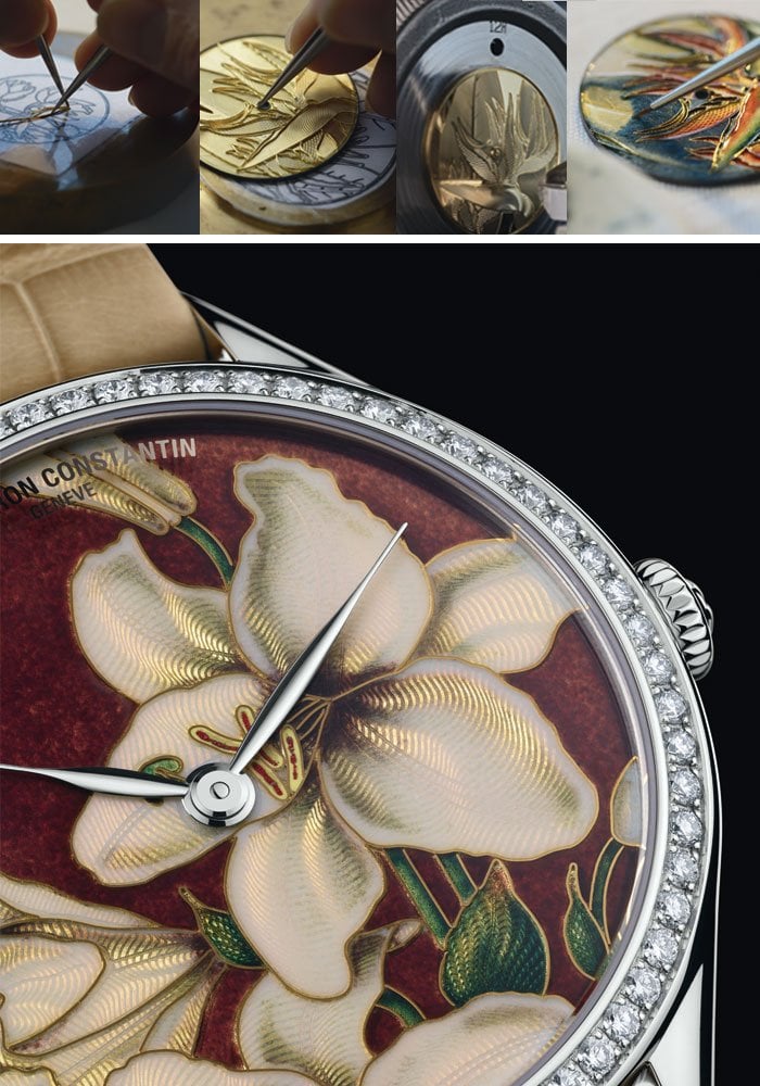 The Florilège collection combines guillochage, engraving and enamel.