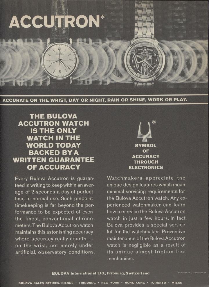 An advertisement for the young Accutron brand published in Europa Star in 1963