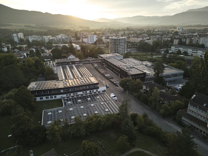 An aerial view of the Watch Competence Center in Delémont.