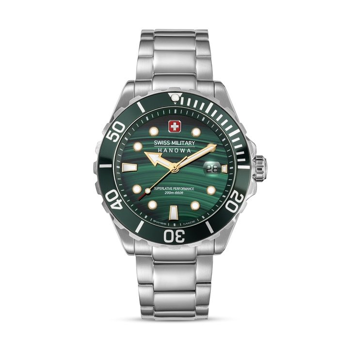 The dial of the Offshore Diver Green Water captures the emerald colours of the Verzasca river.