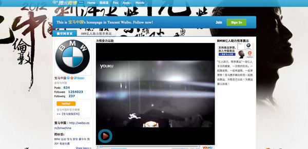 The official BMW account on Tencent Weibo has more than 1 million fans