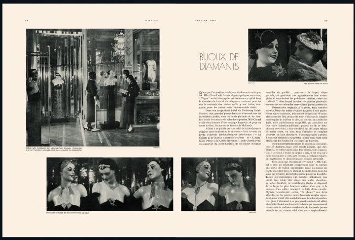 Press article on “Bijoux de Diamants” published in VOGUE France in January 1933.