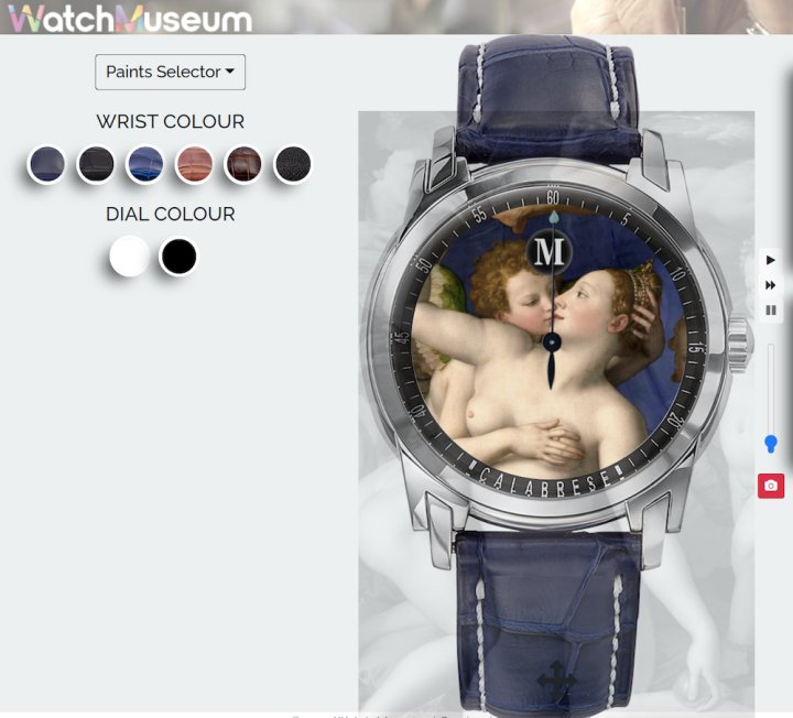 An online configurator allows clients to view details of the paintings, as they would be reproduced on Vincent Calabrese's timepieces.