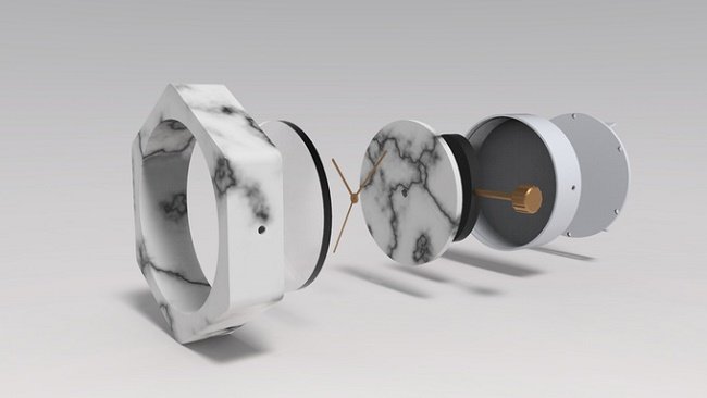 The watch is made of genuine marble, with the exception of the movement