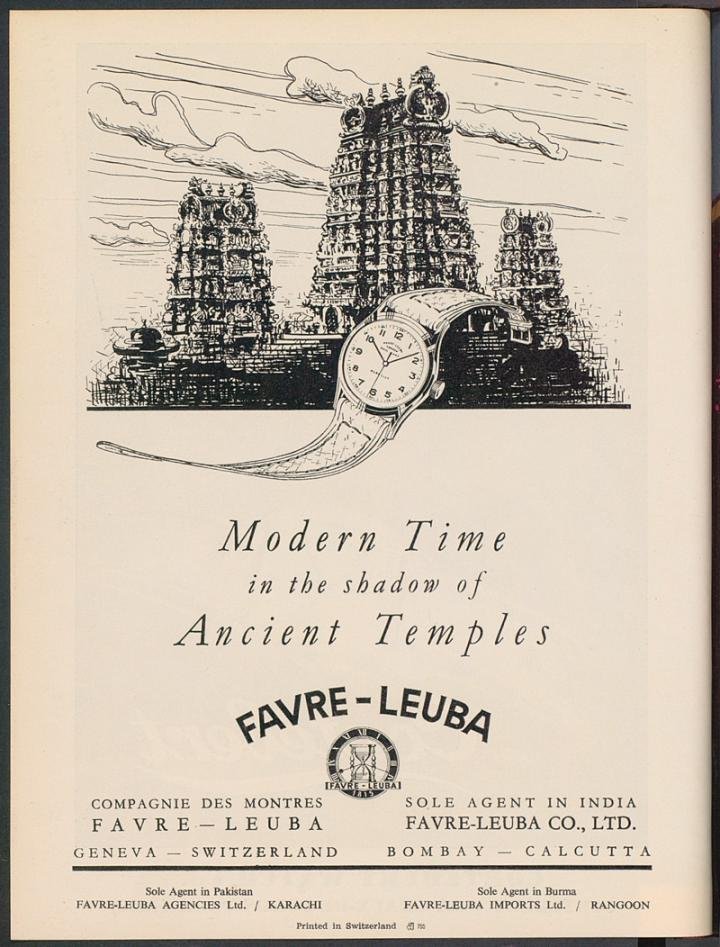 In 1950, as this ad published in the Asia edition of Europa Star shows, India was still one of Favre-Leuba's largest markets. The brand enjoyed an excellent reputation there.