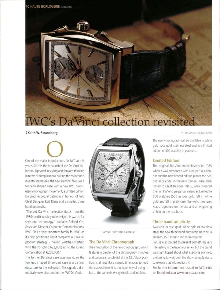Da Vinci became a complete line of watches in 2008, with a tonneau case that recalls the 1970s original.