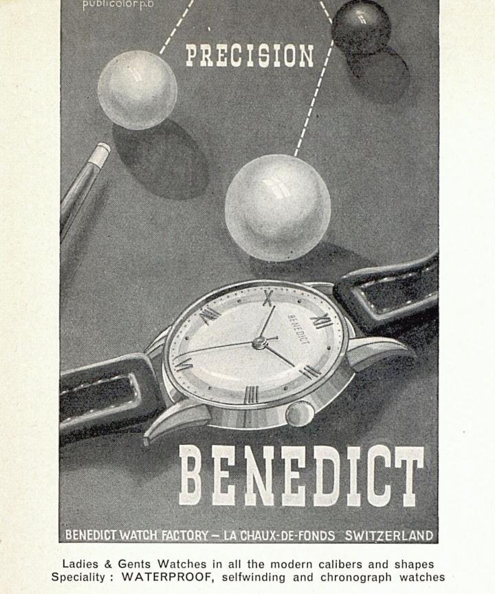 An ad for Benedict Watch in Europa Star in 1950