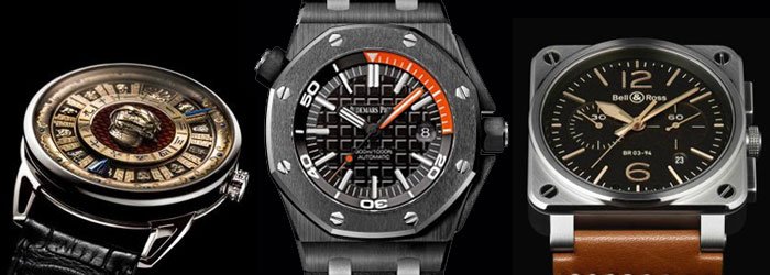 From Left to Right: De Bethune “DB25 Imperial Fountain” - Audemars Piguet “Royal Oak Offshore Diver” - Bell & Ross “BR 03-94 Golden Heritage”