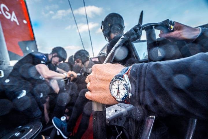 On board the Emirates Team New Zealand boat, of which Omega is the privileged partner