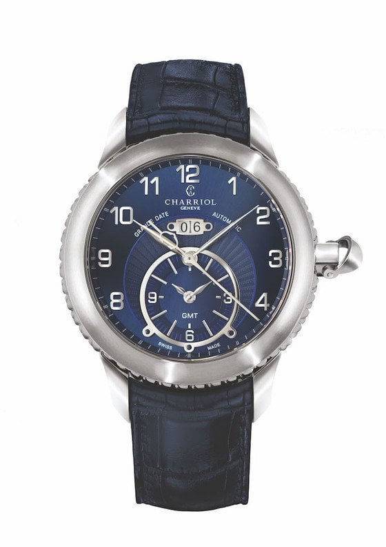 Charriol's Grande Date GMT in striking ocean blue