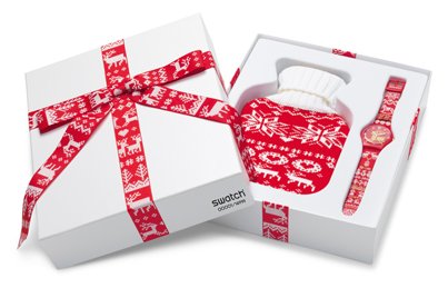 The special gift packaging for the Swatch Red Knit
